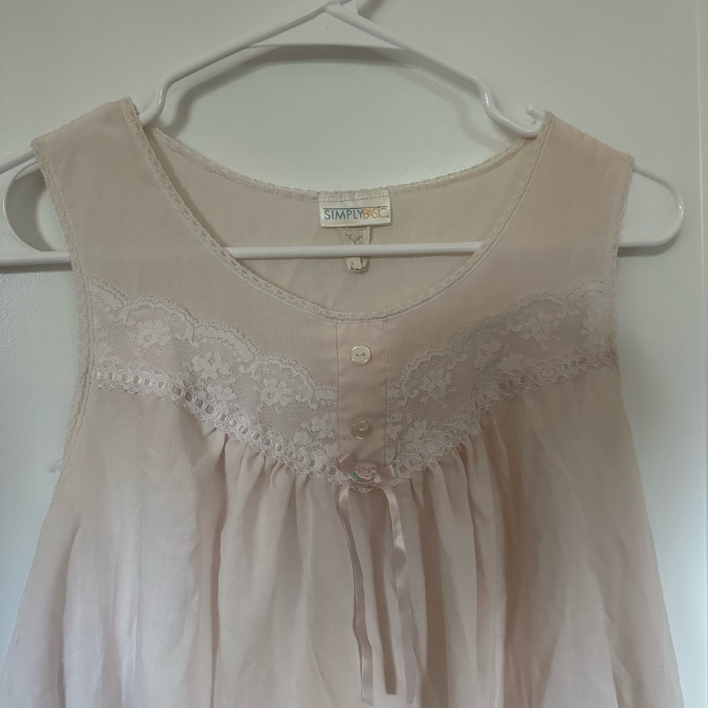 Vintage Pink/blush Lace Trim Night Gown Midi Length